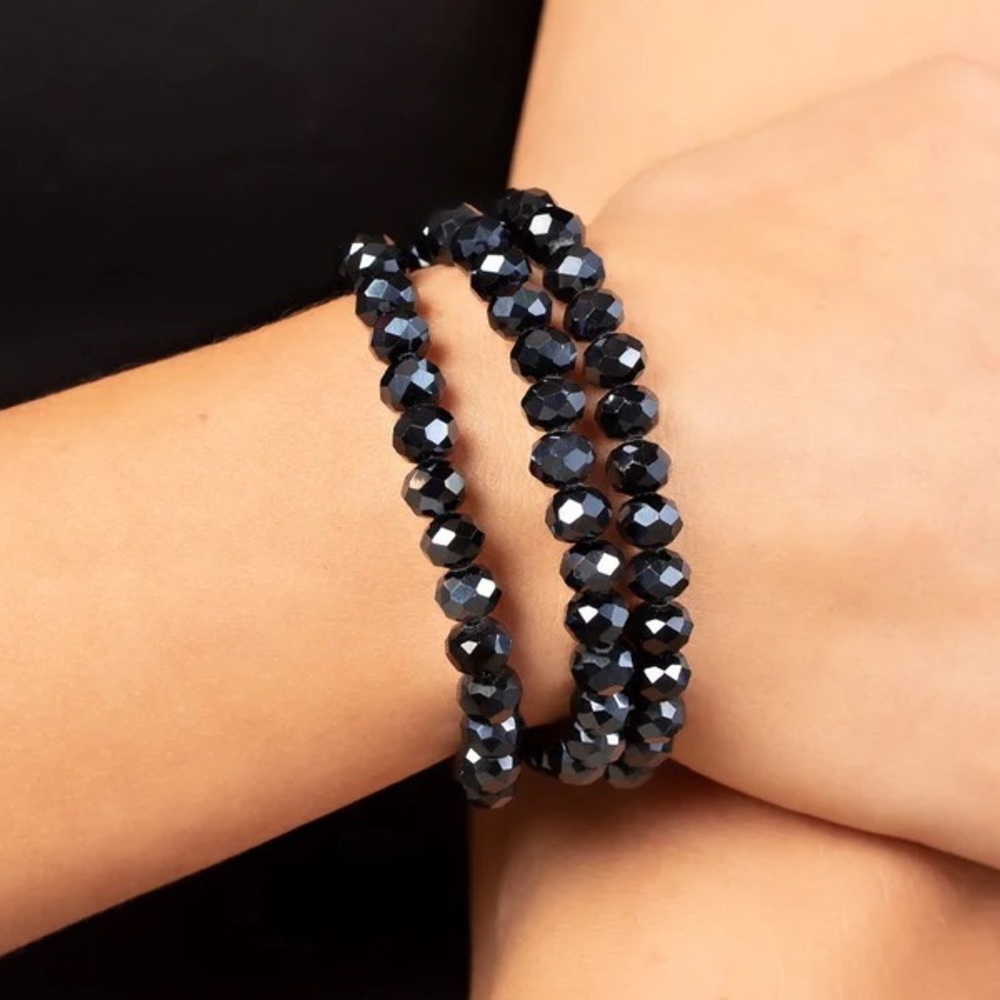 Faceted Navy Beaded Stretch Bracelet - Women's Jewelry